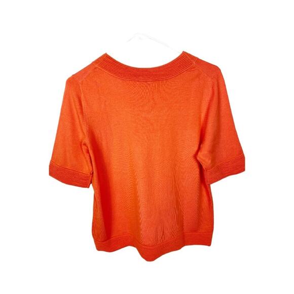Pendleton Women's Silk Blend Orange Sweater Crew Neck Short Sleeve Cut Out PL - Picture 3 of 5